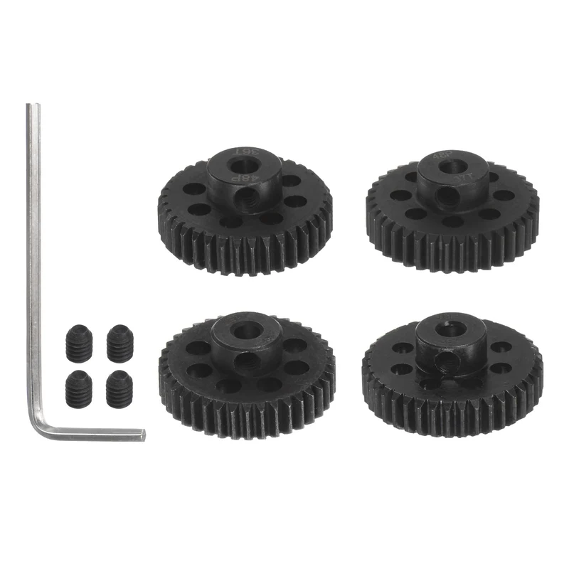 48P Hardened Pinion Motor Gear Set 4pcs 36T 37T 38T 39T Fit 1/8 inch RC Motor Shaft 48 Pitch Gears for RC Car, with Hex Key