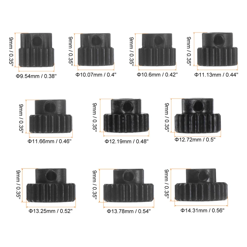 48P Hardened Pinion Motor Gear Set 10pcs 16T 17T 18T 19T 20T 21T 22T 23T 24T 25T Fit 1/8 Inch RC Motor Shaft 48 Pitch Gears for RC Car, with Hex Key