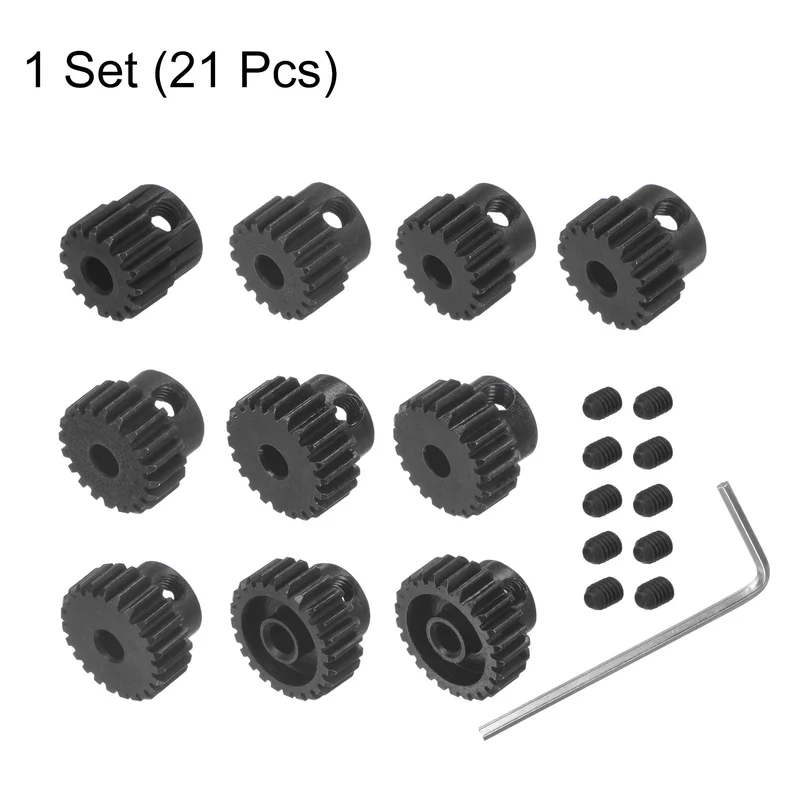 48P Hardened Pinion Motor Gear Set 10pcs 16T 17T 18T 19T 20T 21T 22T 23T 24T 25T Fit 1/8 Inch RC Motor Shaft 48 Pitch Gears for RC Car, with Hex Key
