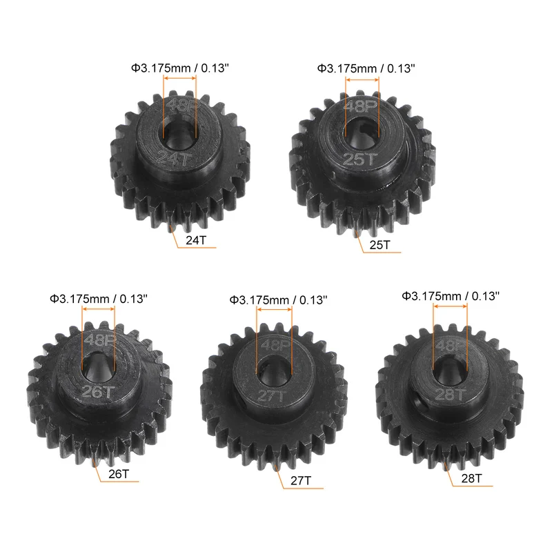 48P Hardened Pinion Motor Gear Set 24T 25T 26T 27T 28T 1/8 Inch RC Motor Shaft