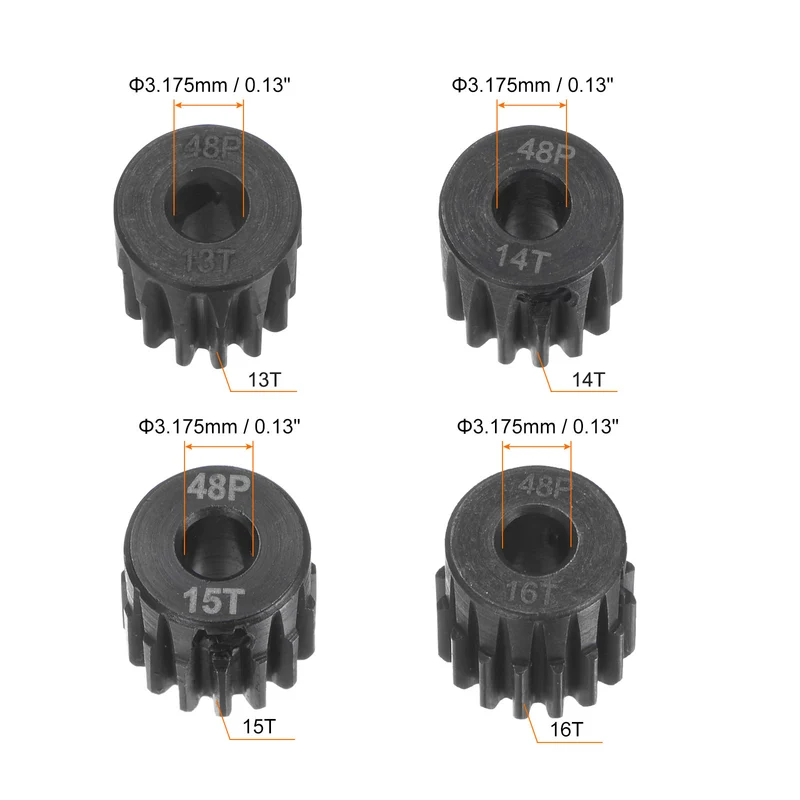 48P Hardened Pinion Motor Gear Set 13T 14T 15T 16T 1/8 Inch RC Motor Shaft