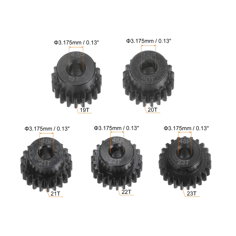 48P Hardened Pinion Motor Gear Set 19T 20T 21T 22T 23T 1/8 Inch RC Motor Shaft