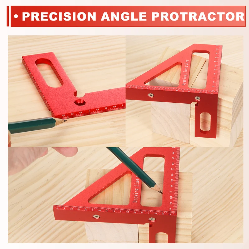 Imperial 3D Measuring Ruler Kit Woodworking Square Protractor with Screw, Red