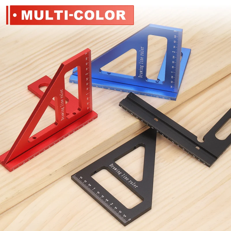 Imperial 3D Measuring Ruler Kit Woodworking Square Protractor with Screw, Red