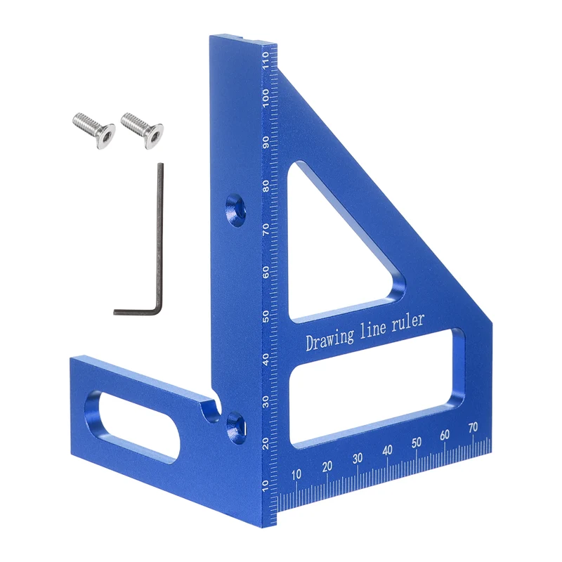 Metric 3D Measuring Ruler Kit Woodworking Square Protractor with Screw, Blue