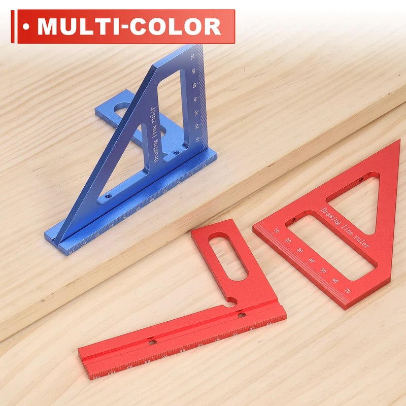 Metric 3D Measuring Ruler Kit Woodworking Square Protractor with Screw, Blue