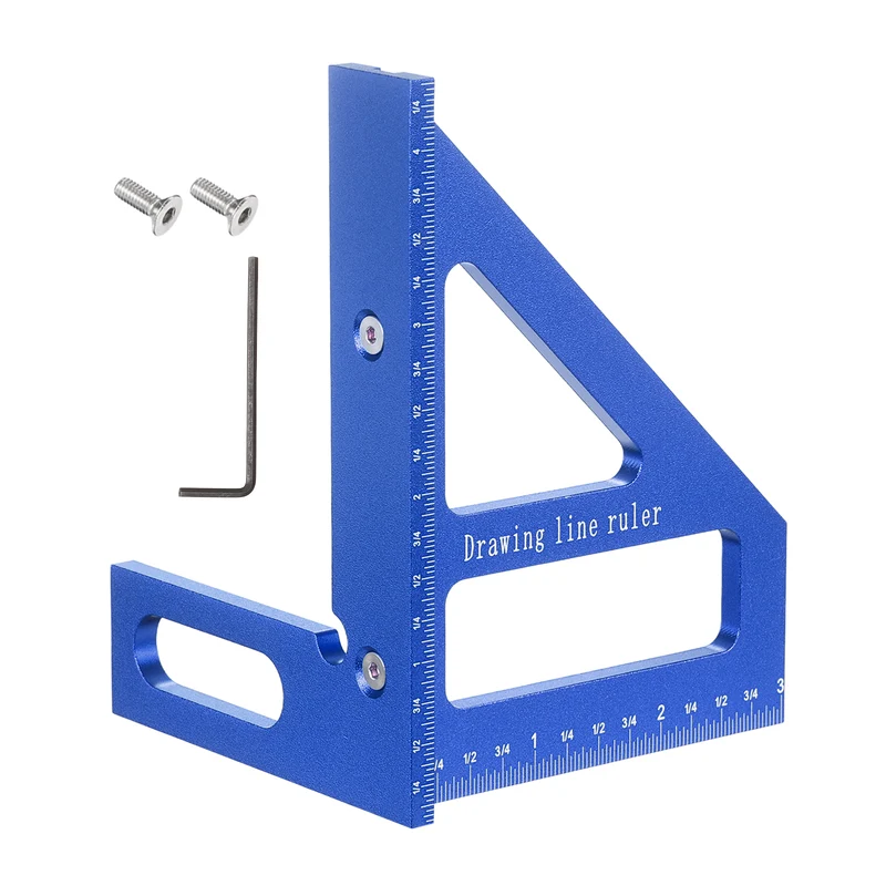 Imperial 3D Measuring Ruler Kit Woodworking Square Protractor with Screw, Blue