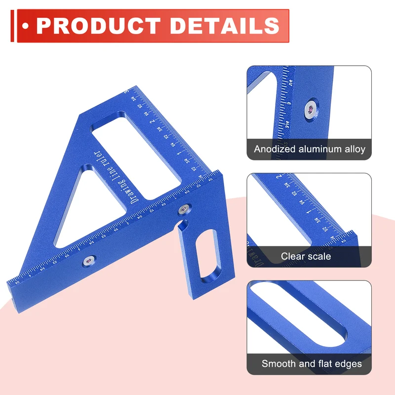 Imperial 3D Measuring Ruler Kit Woodworking Square Protractor with Screw, Blue
