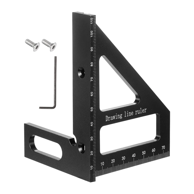 Metric 3D Measuring Ruler Kit Woodworking Square Protractor with Screws, Black