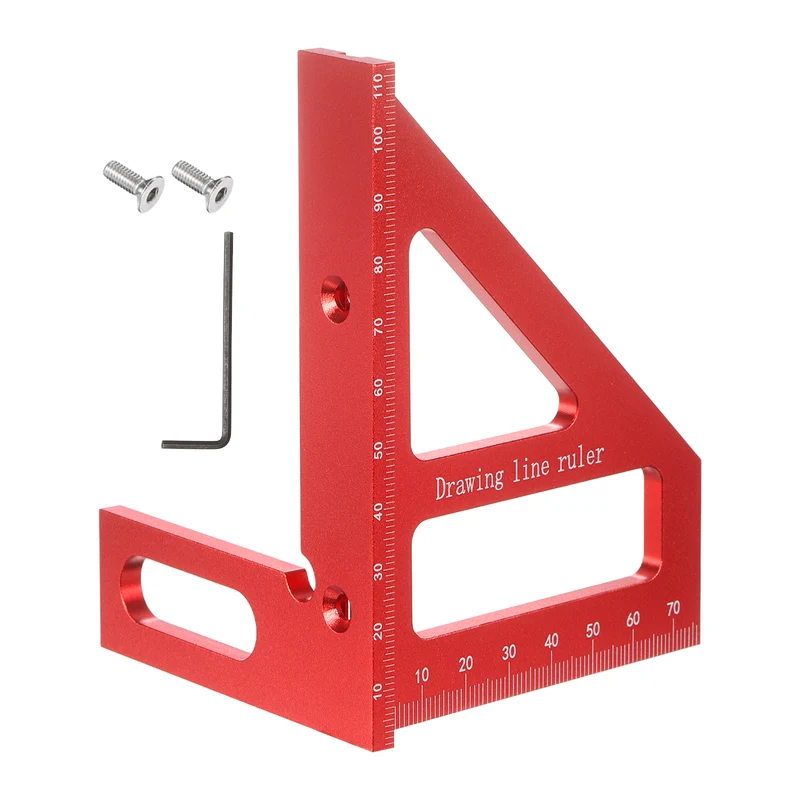 Metric 3D Measuring Ruler Kit Woodworking Square Protractor with Screw, Red