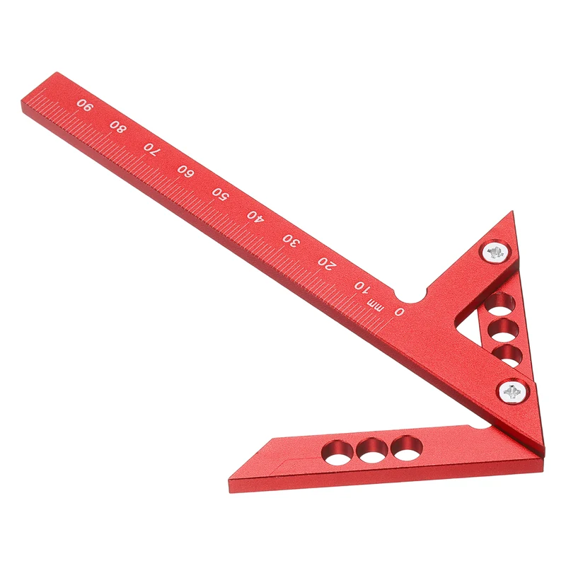 Metric 3D Measuring Ruler Woodworking Square Protractor, Red