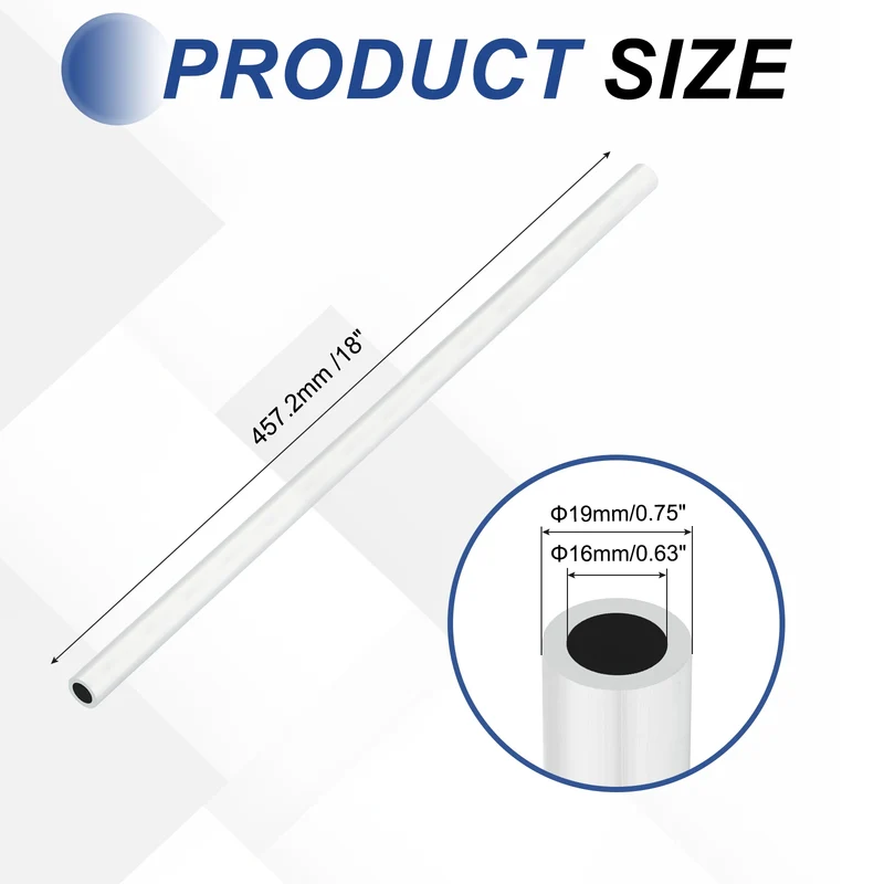 6063 Aluminum Tubing Round Tube 19mm ODx16mm ID Metal Straight Pipe Silver