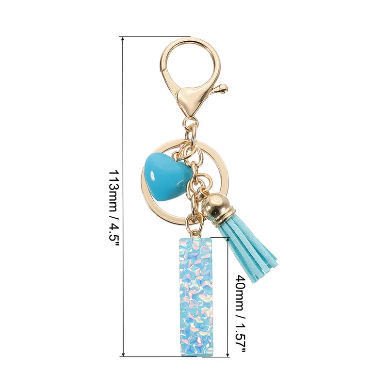 Initial Letter Keychain, Letter I Heart Design Charm with Tassels, Blue