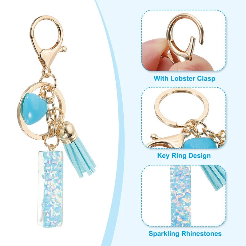 Initial Letter Keychain, Letter I Heart Design Charm with Tassels, Blue