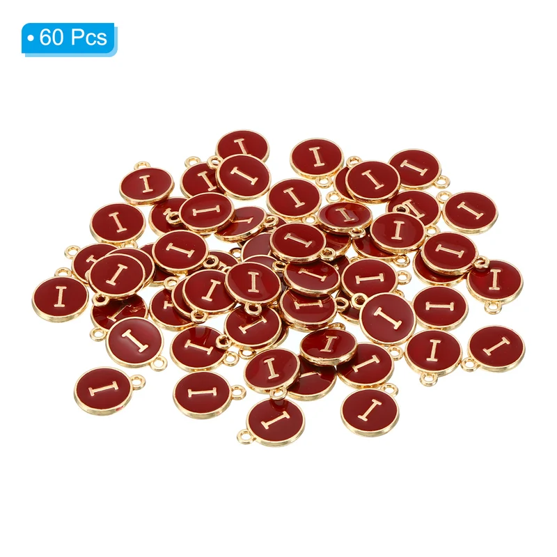 Letter Charm I, 60Pcs Double Sided Alphabet Initial Charm Pendants Beads Red