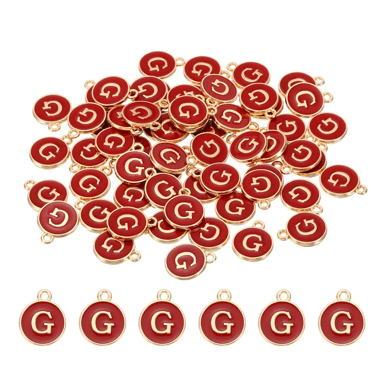 Letter Charm G, 60Pcs Double Sided Alphabet Initial Charm Pendants Beads Red