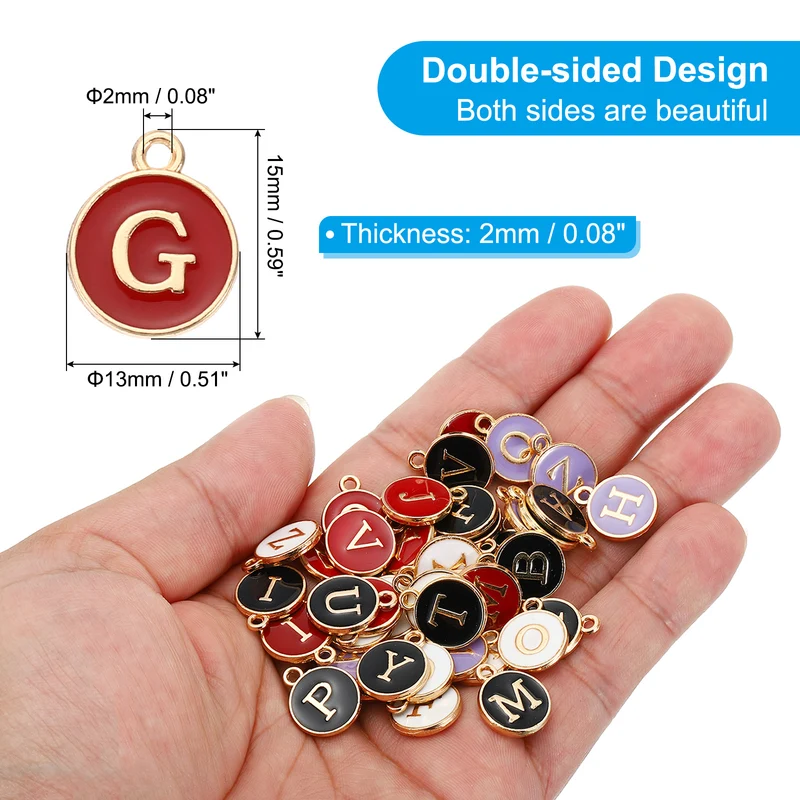 Letter Charm G, 60Pcs Double Sided Alphabet Initial Charm Pendants Beads Red