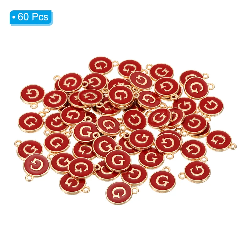 Letter Charm G, 60Pcs Double Sided Alphabet Initial Charm Pendants Beads Red