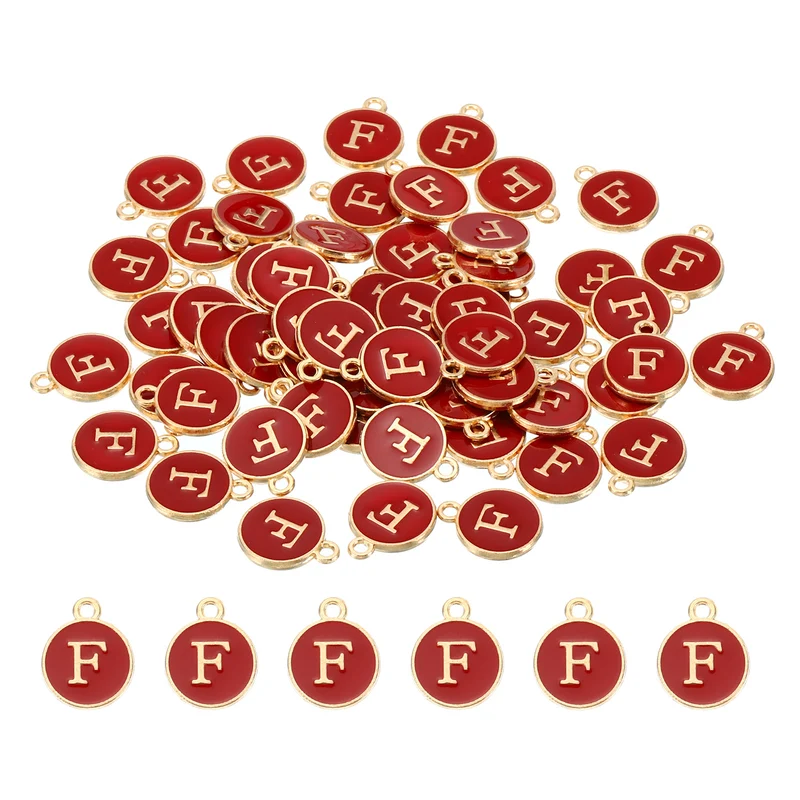 Letter Charm F, 60Pcs Double Sided Alphabet Initial Charm Pendants Beads Red