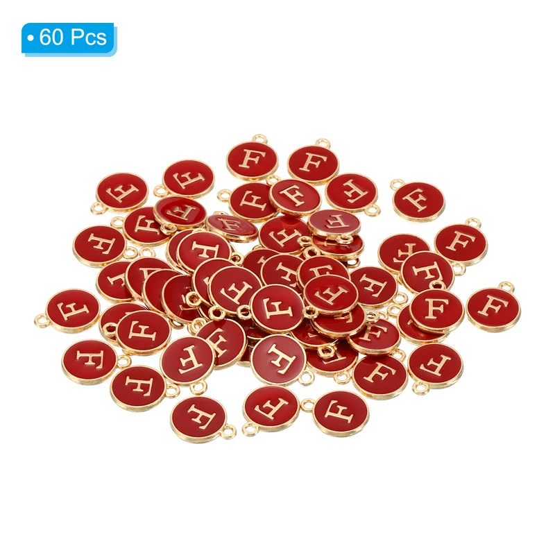 Letter Charm F, 60Pcs Double Sided Alphabet Initial Charm Pendants Beads Red