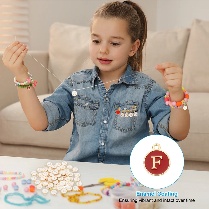 Letter Charm F, 60Pcs Double Sided Alphabet Initial Charm Pendants Beads Red