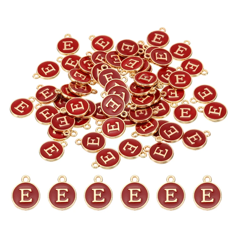 Letter Charm E, 60Pcs Double Sided Alphabet Initial Charm Pendants Beads Red