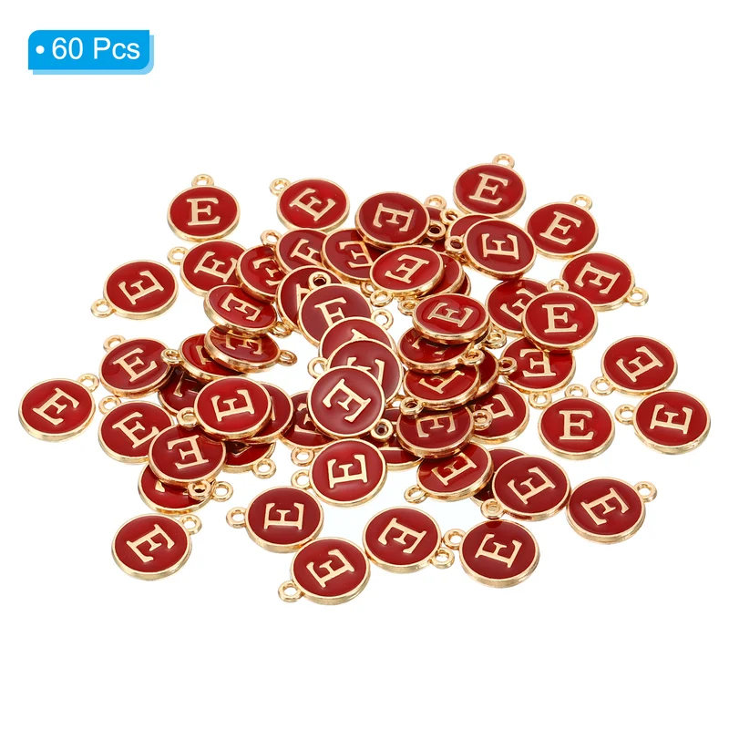 Letter Charm E, 60Pcs Double Sided Alphabet Initial Charm Pendants Beads Red
