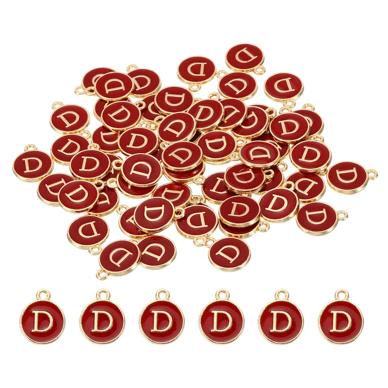 Letter Charm D, 60Pcs Double Sided Alphabet Initial Charm Pendants Beads Red