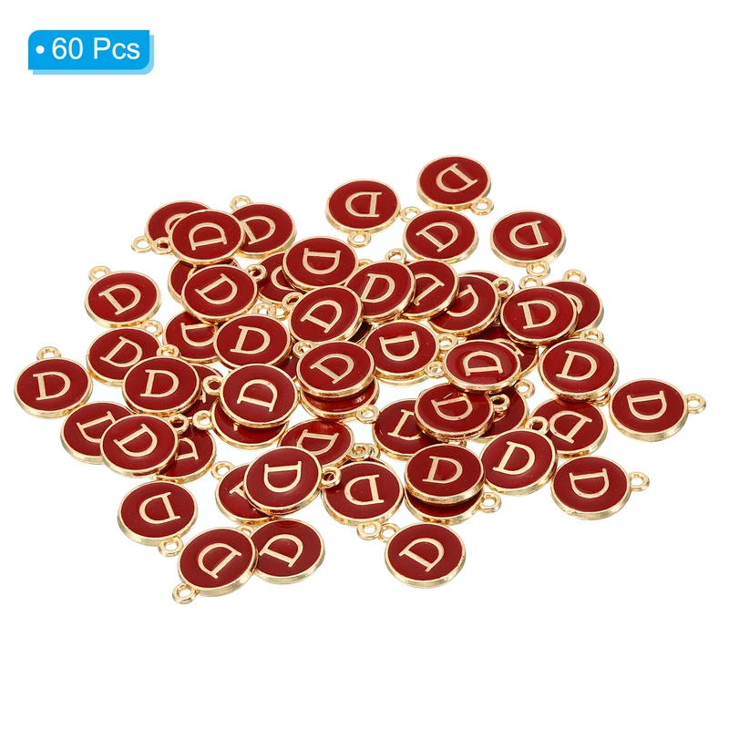Letter Charm D, 60Pcs Double Sided Alphabet Initial Charm Pendants Beads Red