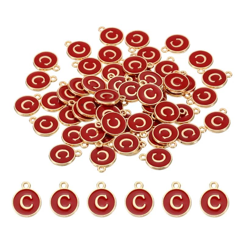 Letter Charm C, 60Pcs Double Sided Alphabet Initial Charm Pendants Beads Red