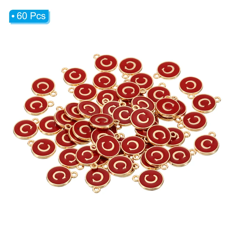 Letter Charm C, 60Pcs Double Sided Alphabet Initial Charm Pendants Beads Red