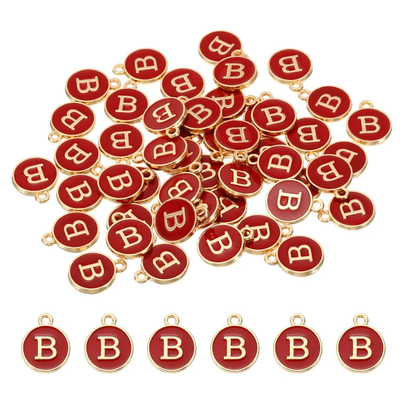 Letter Charm B, 60Pcs Double Sided Alphabet Initial Charm Pendants Beads Red