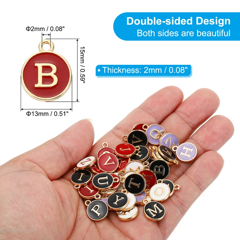 Letter Charm B, 60Pcs Double Sided Alphabet Initial Charm Pendants Beads Red