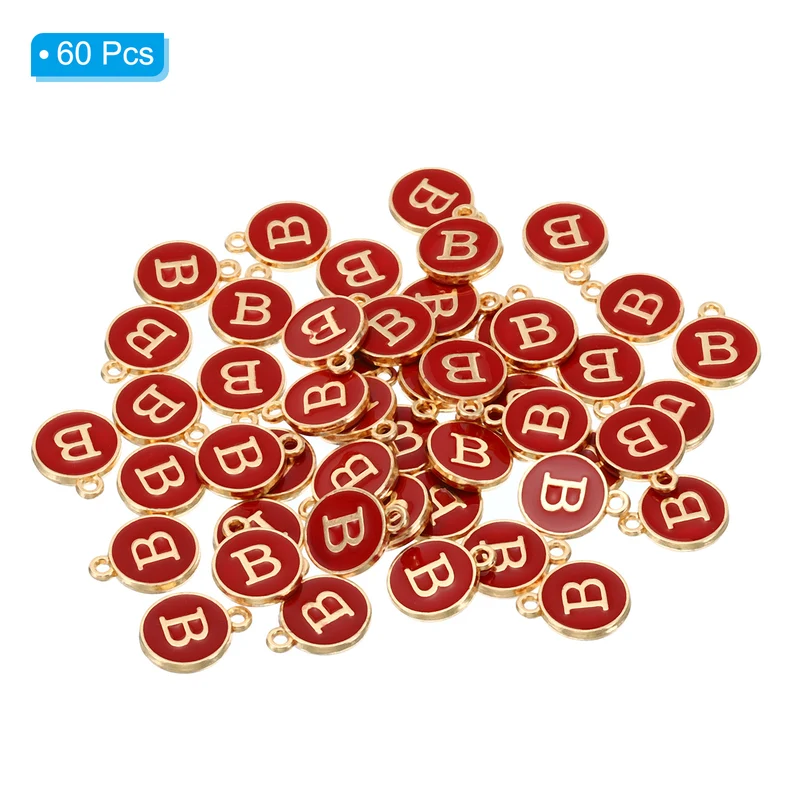 Letter Charm B, 60Pcs Double Sided Alphabet Initial Charm Pendants Beads Red