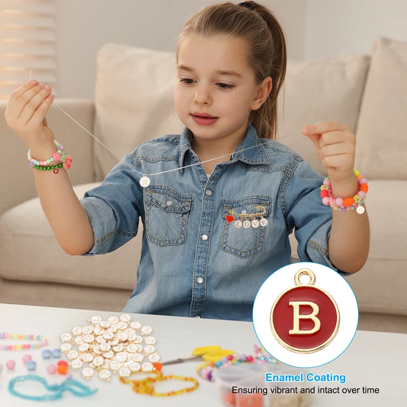Letter Charm B, 60Pcs Double Sided Alphabet Initial Charm Pendants Beads Red