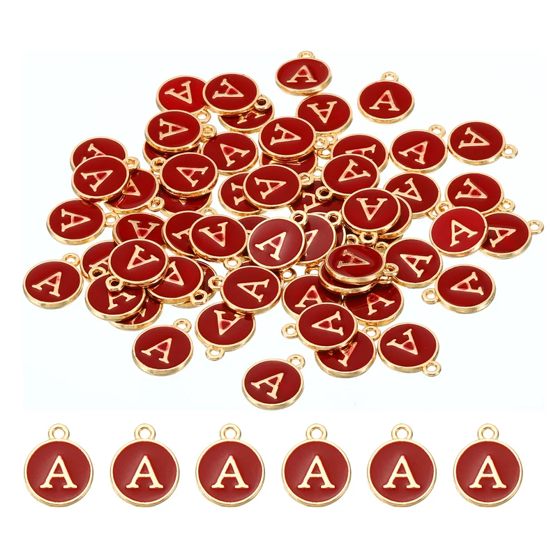 Letter Charm A, 60Pcs Double Sided Alphabet Initial Charm Pendants Beads Red