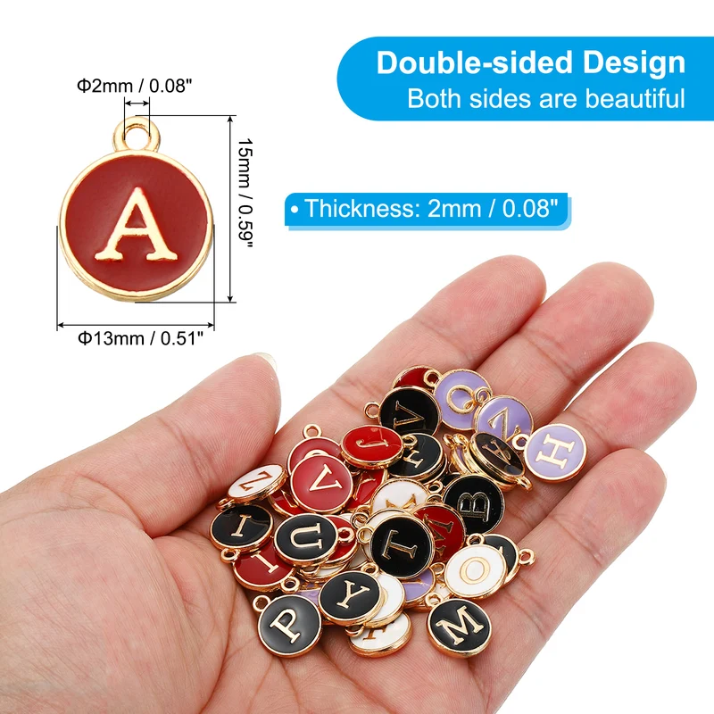 Letter Charm A, 60Pcs Double Sided Alphabet Initial Charm Pendants Beads Red
