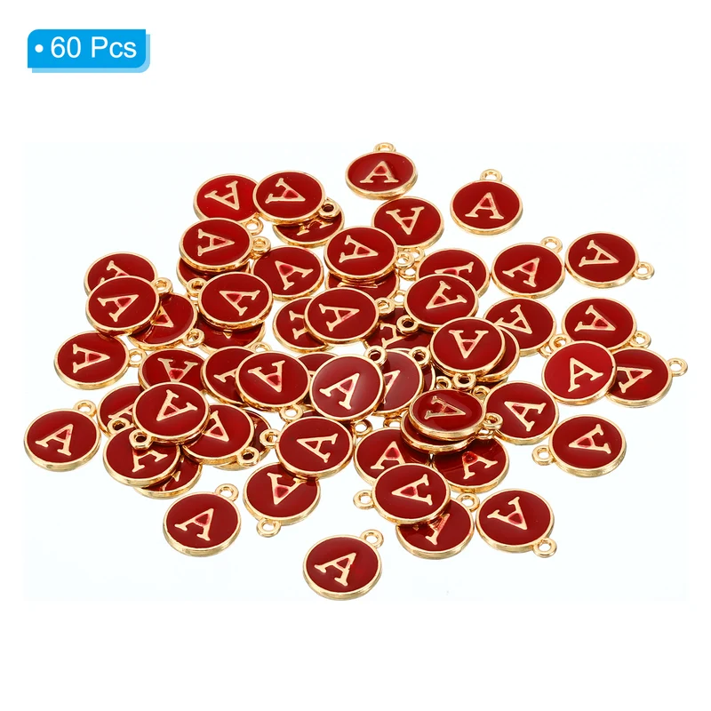 Letter Charm A, 60Pcs Double Sided Alphabet Initial Charm Pendants Beads Red