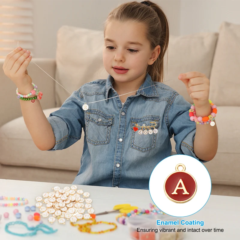 Letter Charm A, 60Pcs Double Sided Alphabet Initial Charm Pendants Beads Red