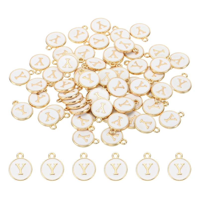 Letter Charm Y, 60Pcs Double Sided Alphabet Initial Charm Pendants Beads White