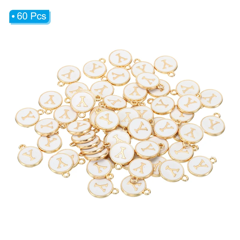 Letter Charm Y, 60Pcs Double Sided Alphabet Initial Charm Pendants Beads White