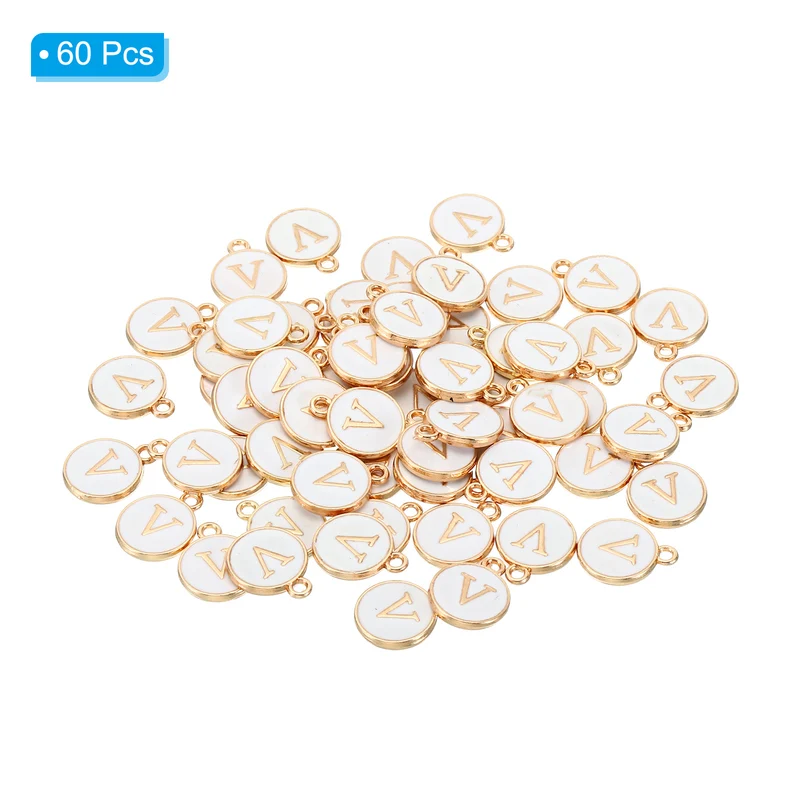 Letter Charm V, 60Pcs Double Sided Alphabet Initial Charm Pendants Beads White