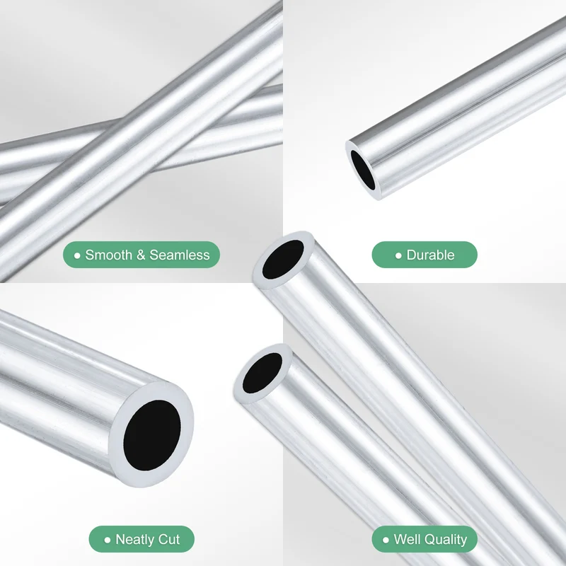 2-Pack 6063 Aluminum Round Tube, 6mmx9mm(IDxOD) 250mm Length Straight Tubing