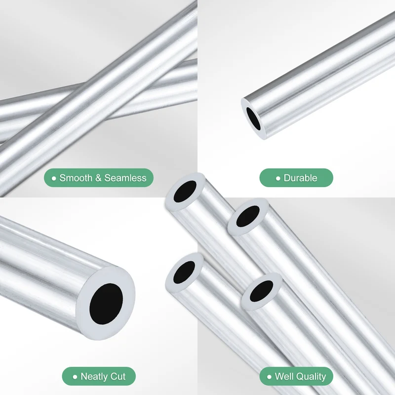 4-Pack 6063 Aluminum Round Tube, 5mmx9mm(IDxOD) 250mm Length Straight Tubing