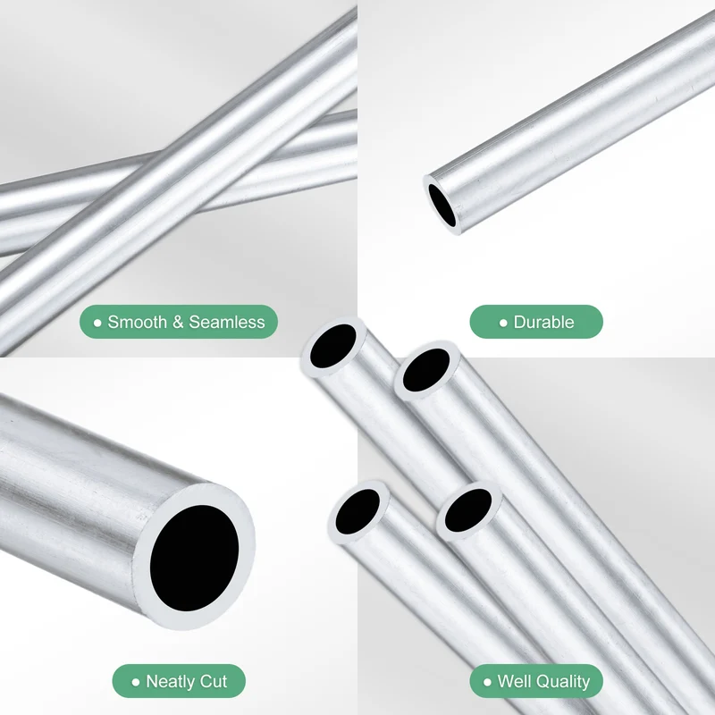 4-Pack 6063 Aluminum Round Tube, 5mmx7mm(IDxOD) 250mm Length Straight Tubing