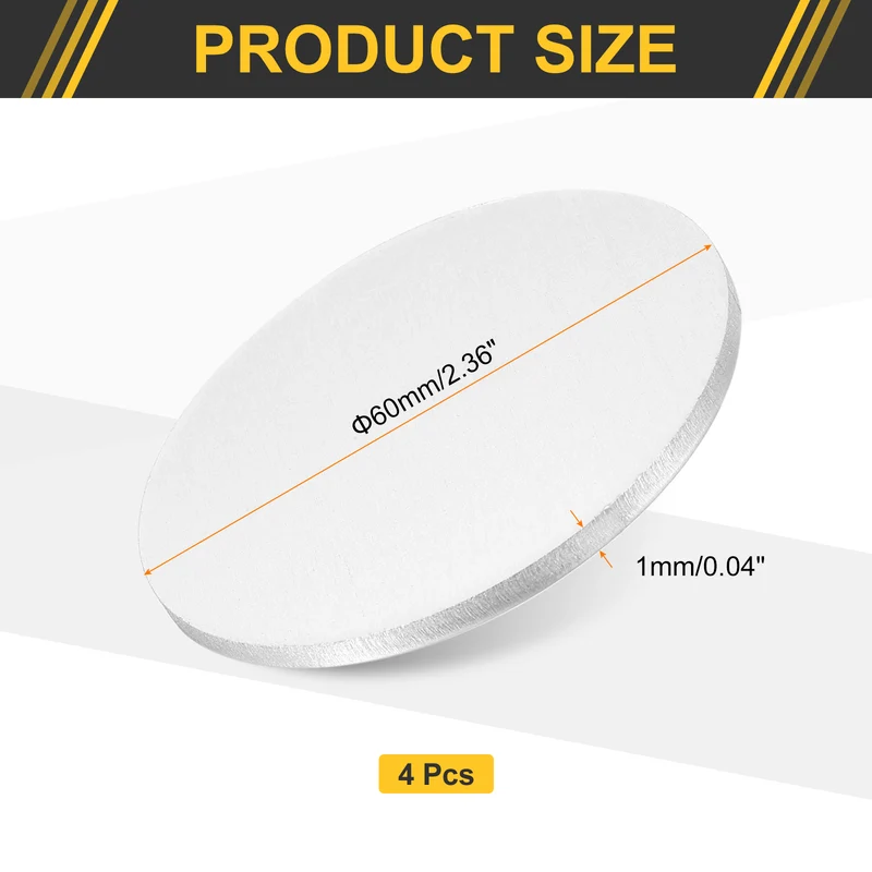 4Pcs Aluminum Disc 2"(60mm) Dia 0.04"(1mm) Thick Round 5052 Aluminum Sheets
