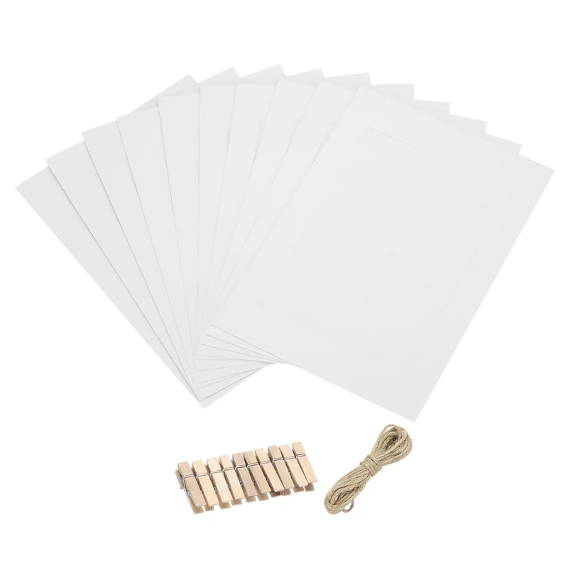 10PCS 10 x 7 Inch Paper Photo Frames with Clips & Strings, White