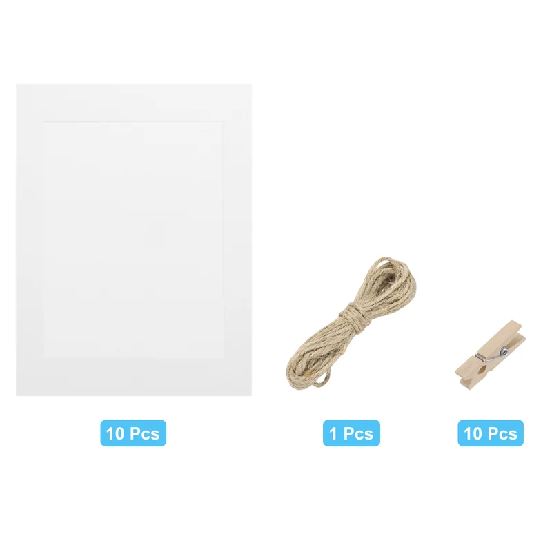 10PCS 10 x 7 Inch Paper Photo Frames with Clips & Strings, White