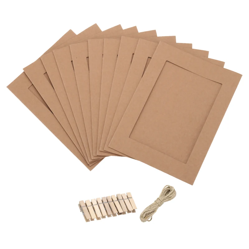 10PCS 9 x 6 Inch Paper Photo Frames with Clips & Strings, Brown