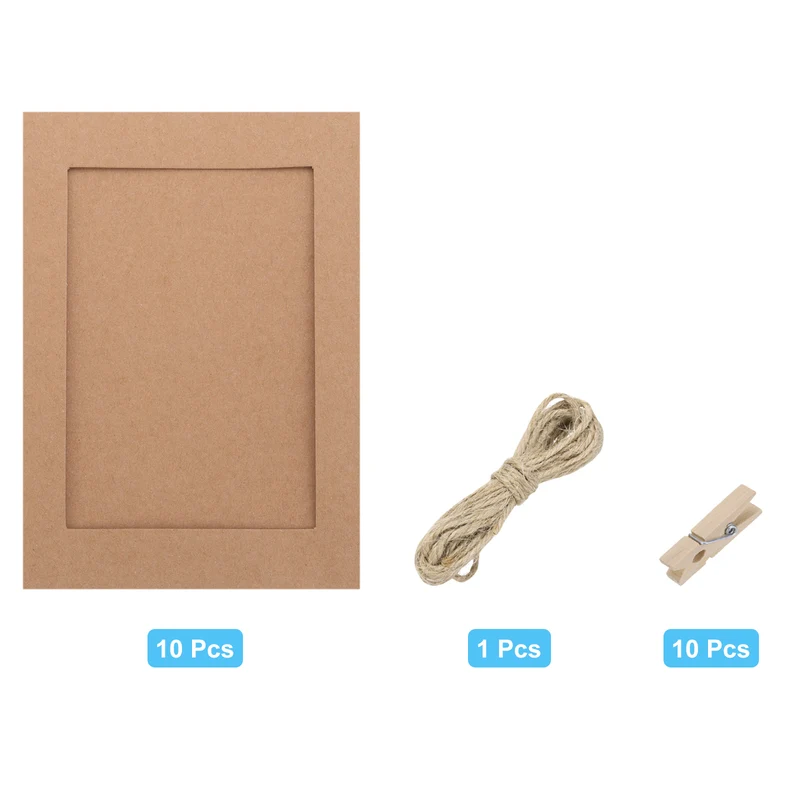 10PCS 9 x 6 Inch Paper Photo Frames with Clips & Strings, Brown